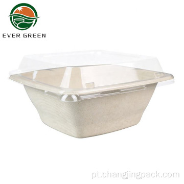 Caixa de salada quadrada de bagaço com compostável e ecológico descartável